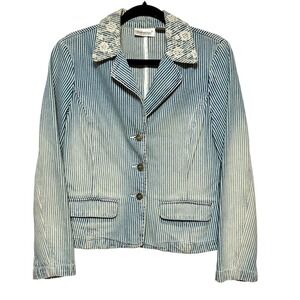 Vintage Y2K Jeanology Denim Blazer Jacket Womens Size 6 Coastal Cowgirl Retro